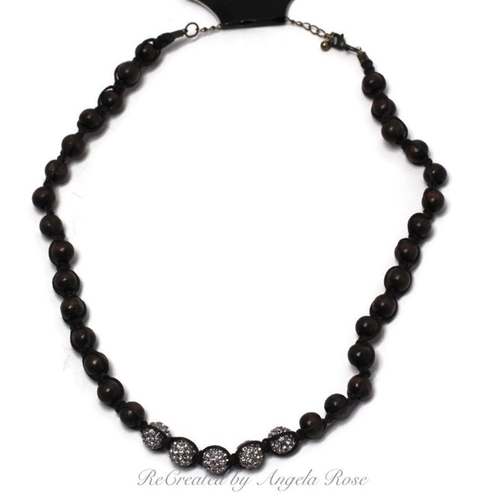 Brown Bead and Rhinestone Necklace